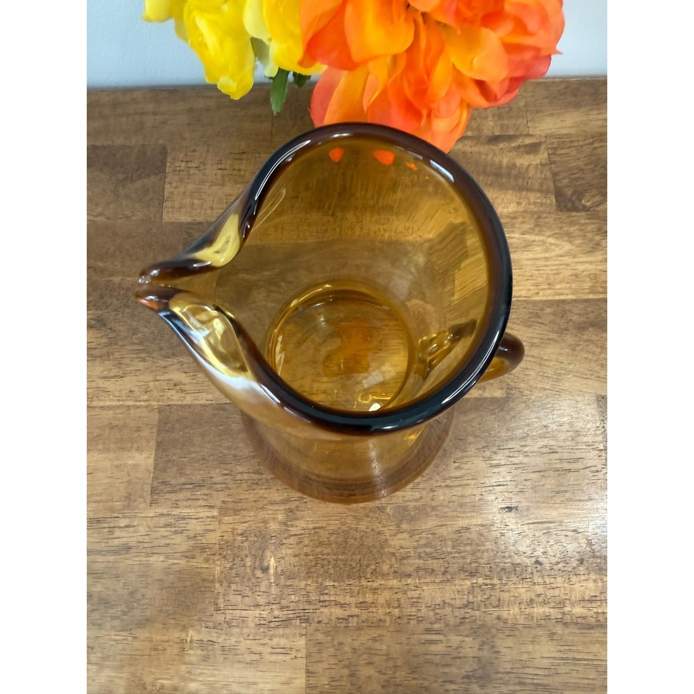 Vintage Amber Handβ Blown Art Glass Pitcher Pedestal Base MCM Barware Decor Bar - Picture 6 of 10